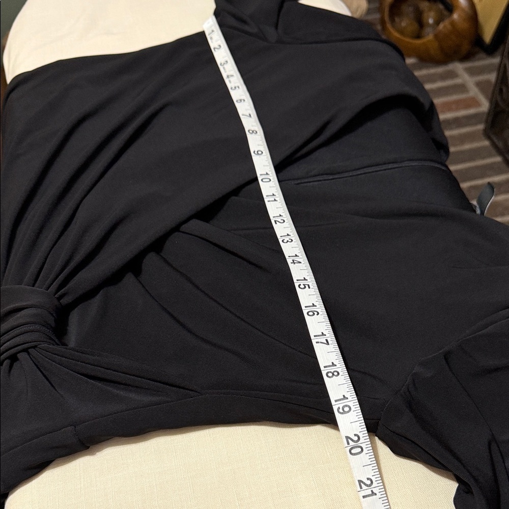 Adrianna Papell Black Wrap-Front Draped Cascade Wide-Leg Jumpsuit Romper Size 14 - Picture 12 of 15
